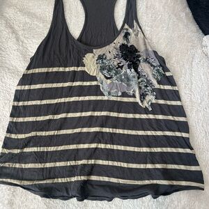 Express Striped Gray and Cream Women's Tank Top